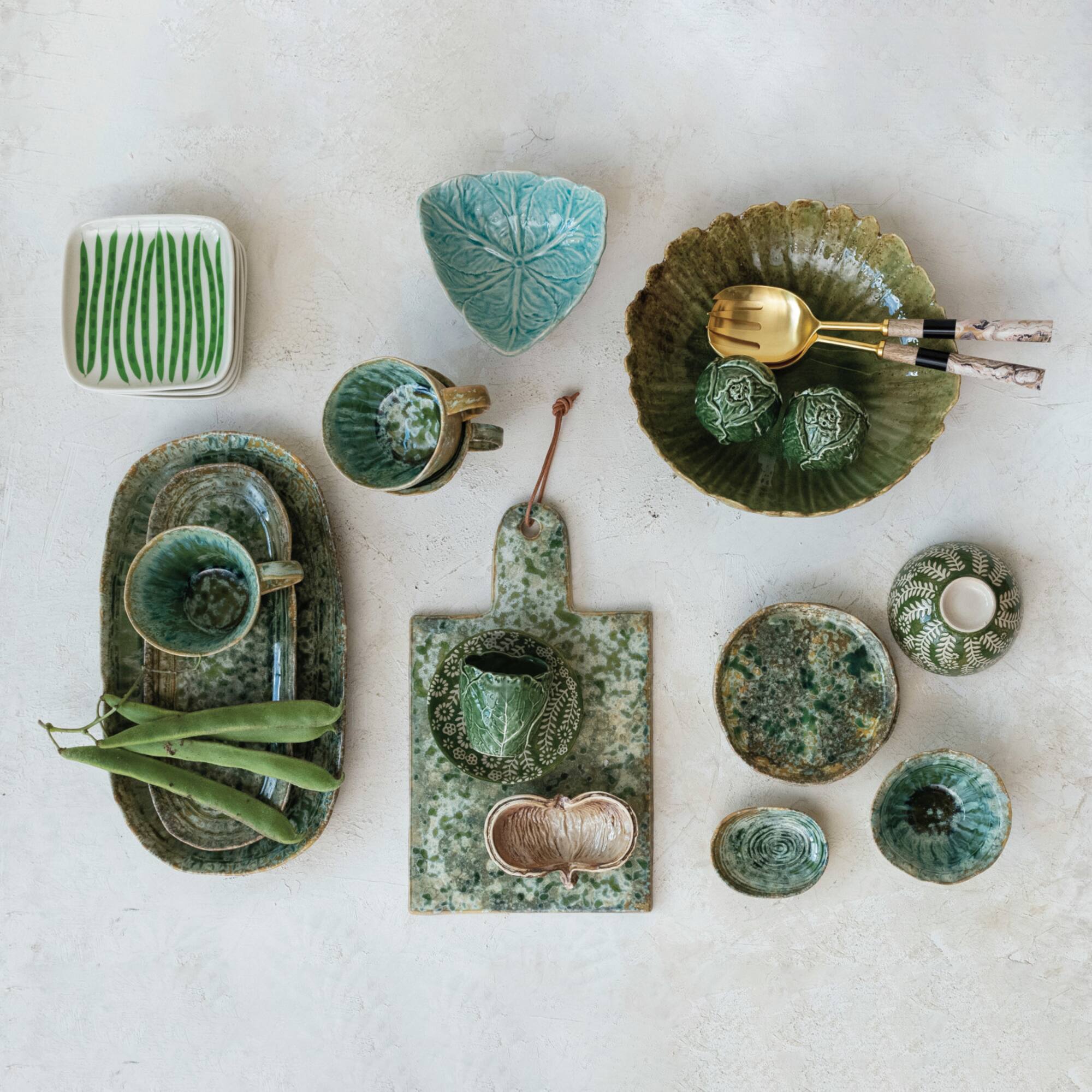 Hello Honey® Long Green Reactive Crackle Glaze Stoneware Platters, 2ct.